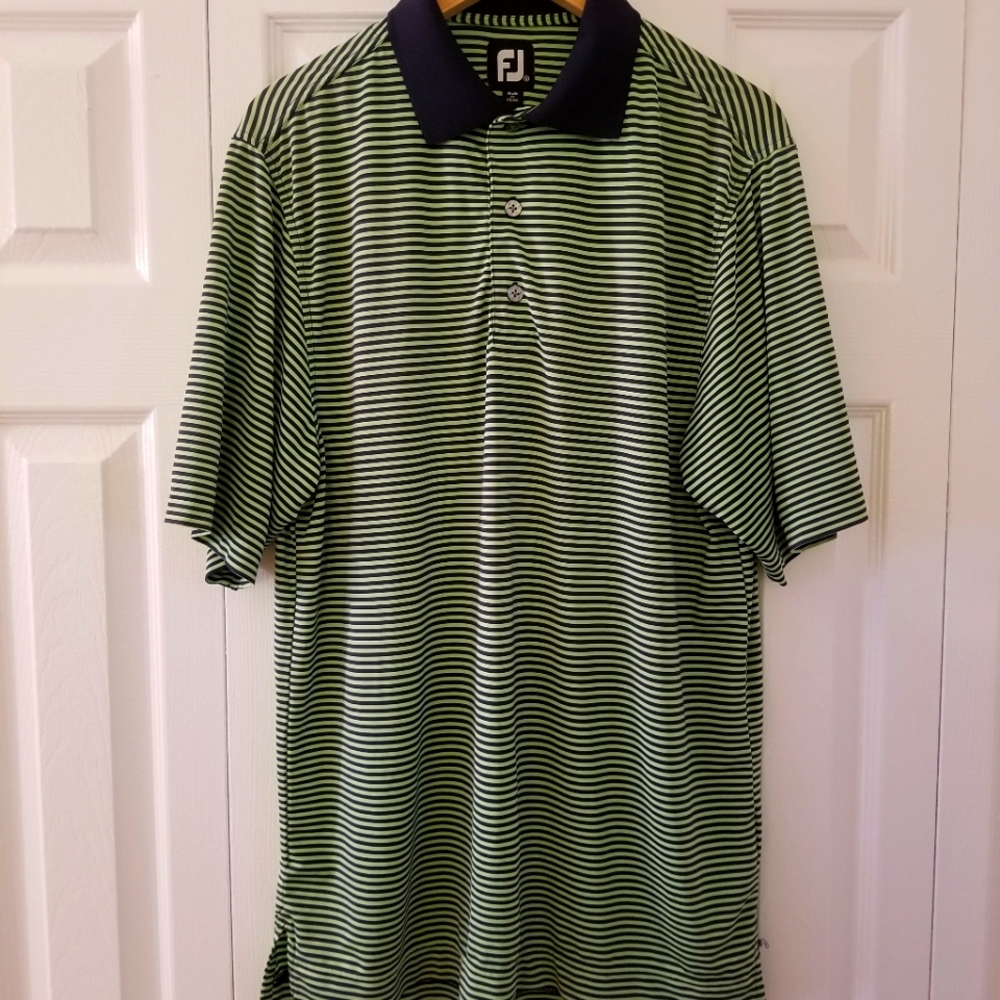 FootJoy Short Sleeve Polo Shirt Golf Green w/navy Blue Size Small